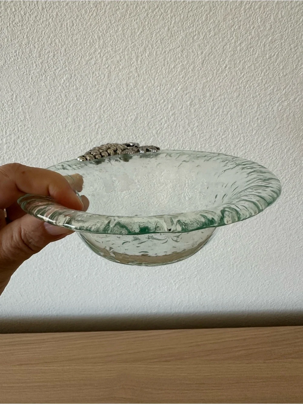 Glass Serving Bowl with Decorative Grape Handle